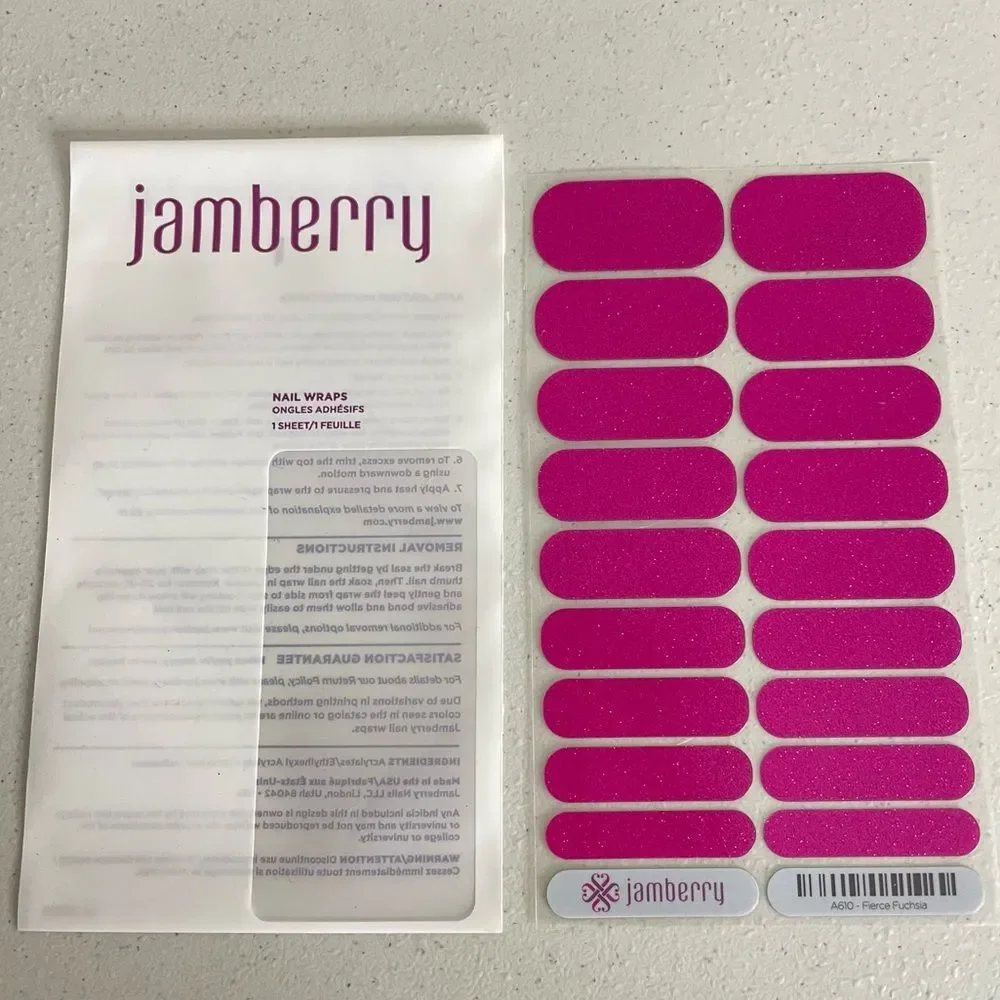 Jamberry Fierce Fuchsia Sparkle Full Sheet Nail Wraps A610